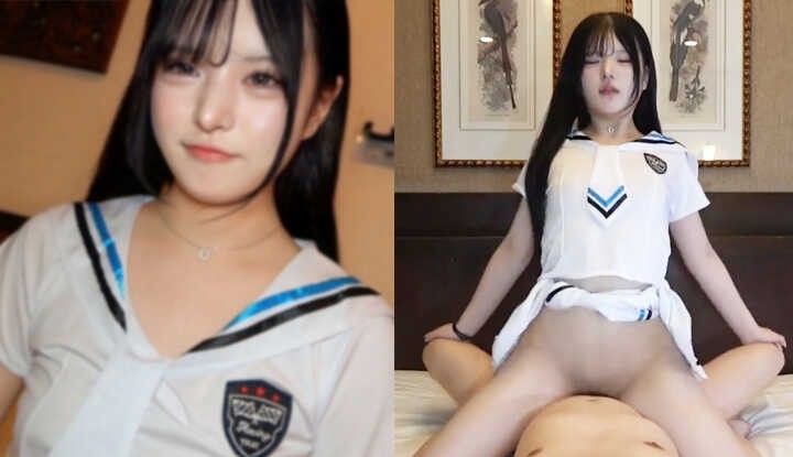 【無】色白美肌の黒髪ギャル！白セーラーでドスケベ炸裂⤴やっぱり色白の女性って最高です！ゴックンと中だし　※特典高画質